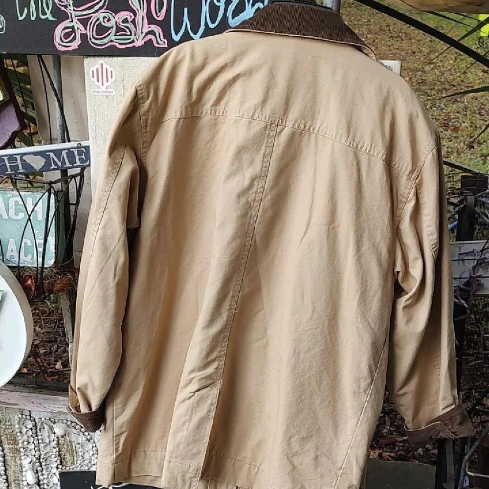 Cabela's Tan barn utility Jacket LG w/dk brown corduroy collar & cuffs - Picture 3 of 9